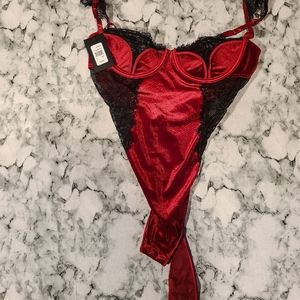 Red Velvet Lace Underwire Bodysuit